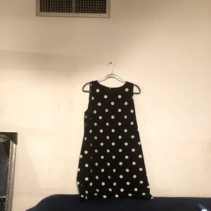 Anne Klein Size 16 Lined Black & White Polka Dot A-Line Sleeveless Dress